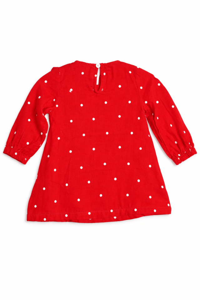 Kız Çocuk Puantiyeli Kırmızı Müslin Elbise