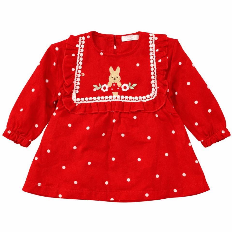 Kız Çocuk Puantiyeli Kırmızı Müslin Elbise