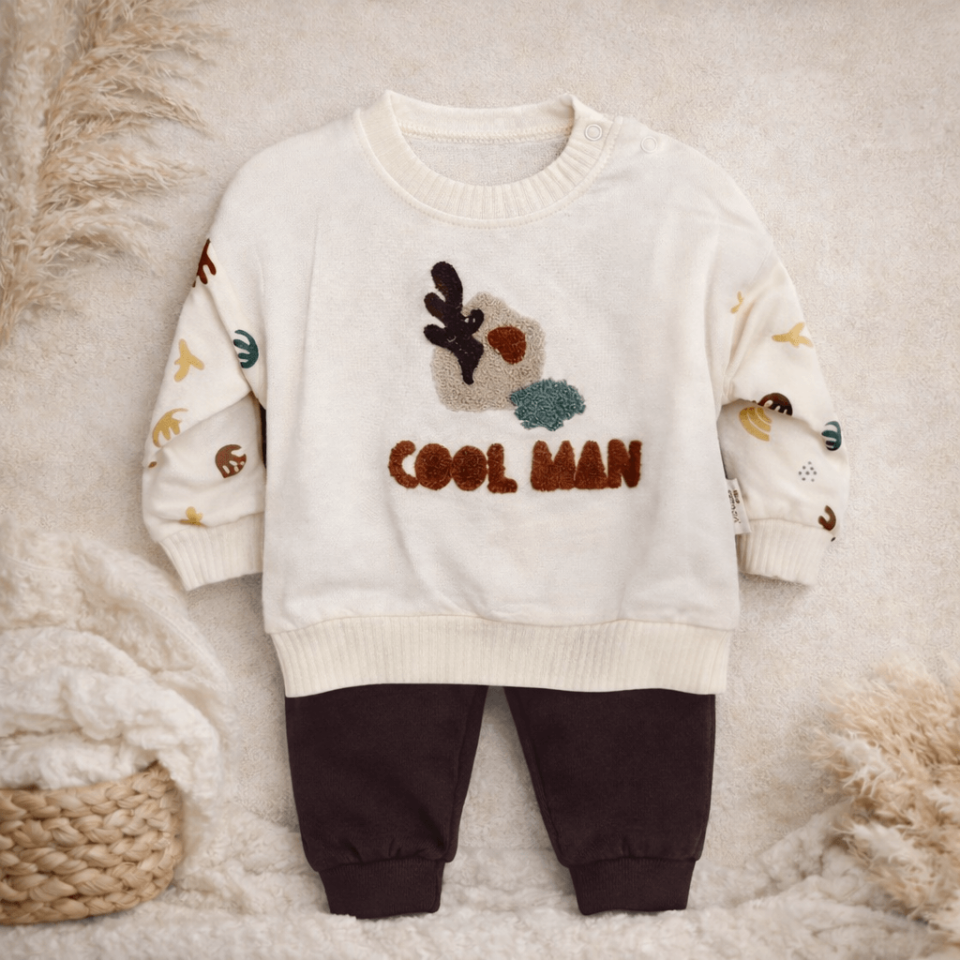 Erkek Bebek Desenli  Sweatshirt Takımı
