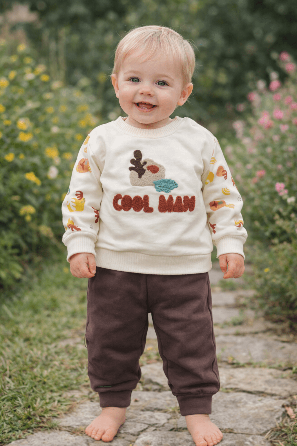 Erkek Bebek Desenli  Sweatshirt Takımı