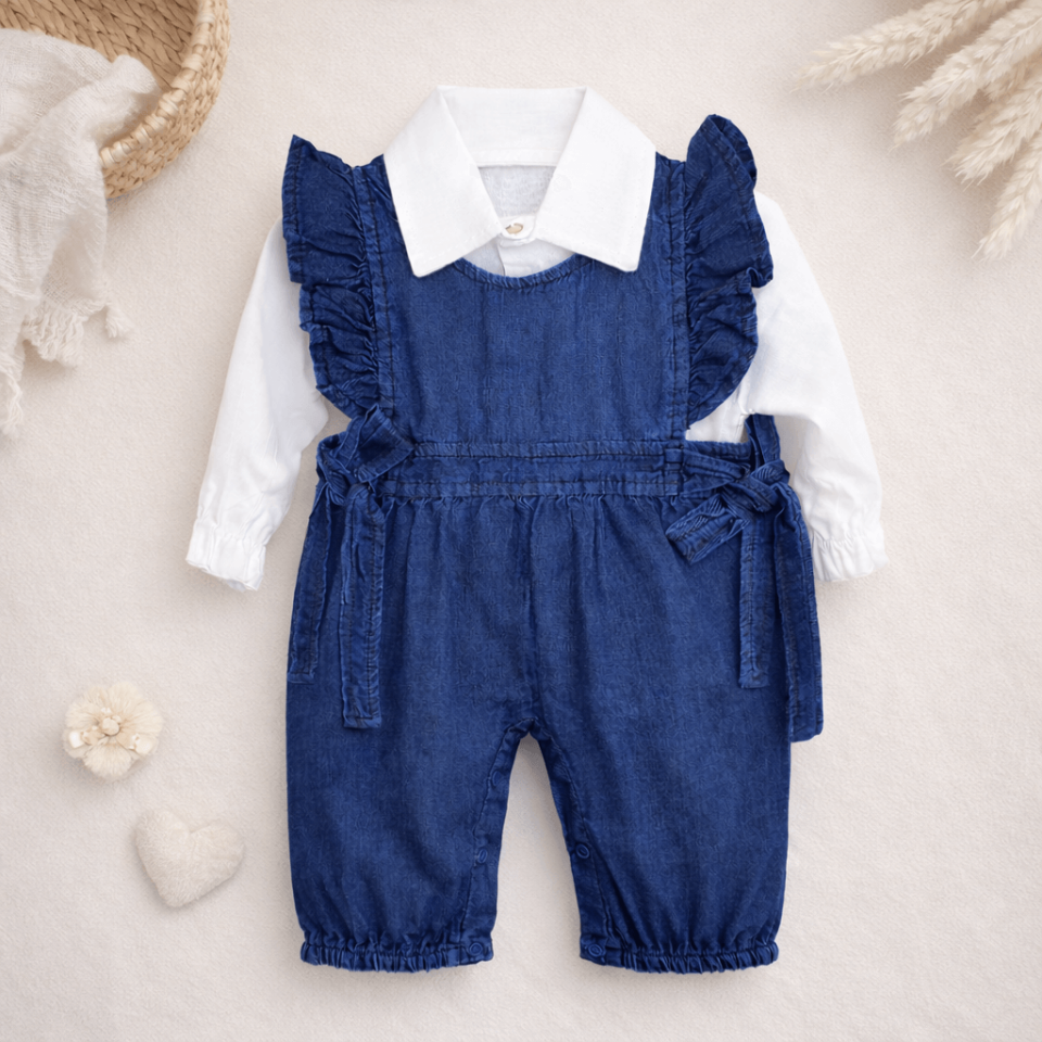 Kız Bebek Kot Salopet İkili Takım