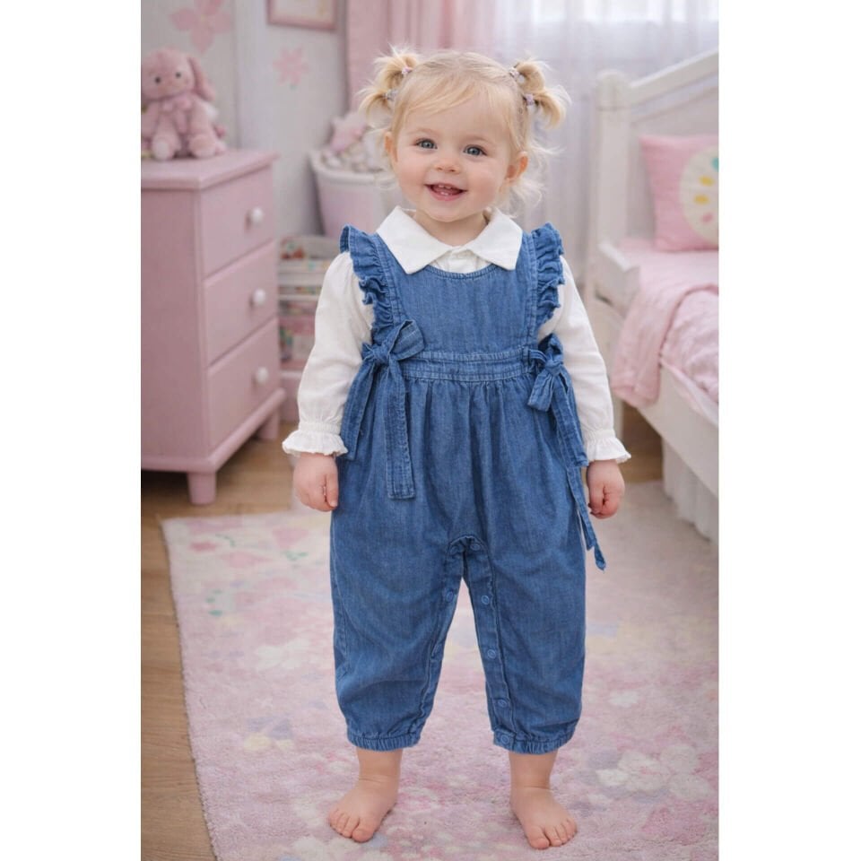 Kız Bebek Kot Salopet İkili Takım