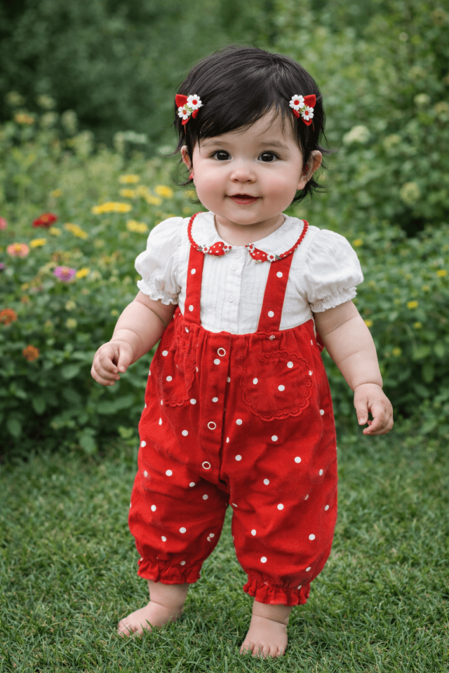 Kız Bebek Puantiyeli Muslin Askılı Tulum