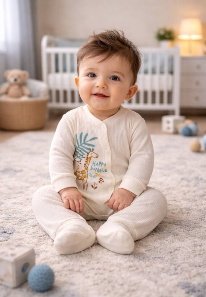 Fitili Kumaş Üçlü Erkek Bebek Tulumu