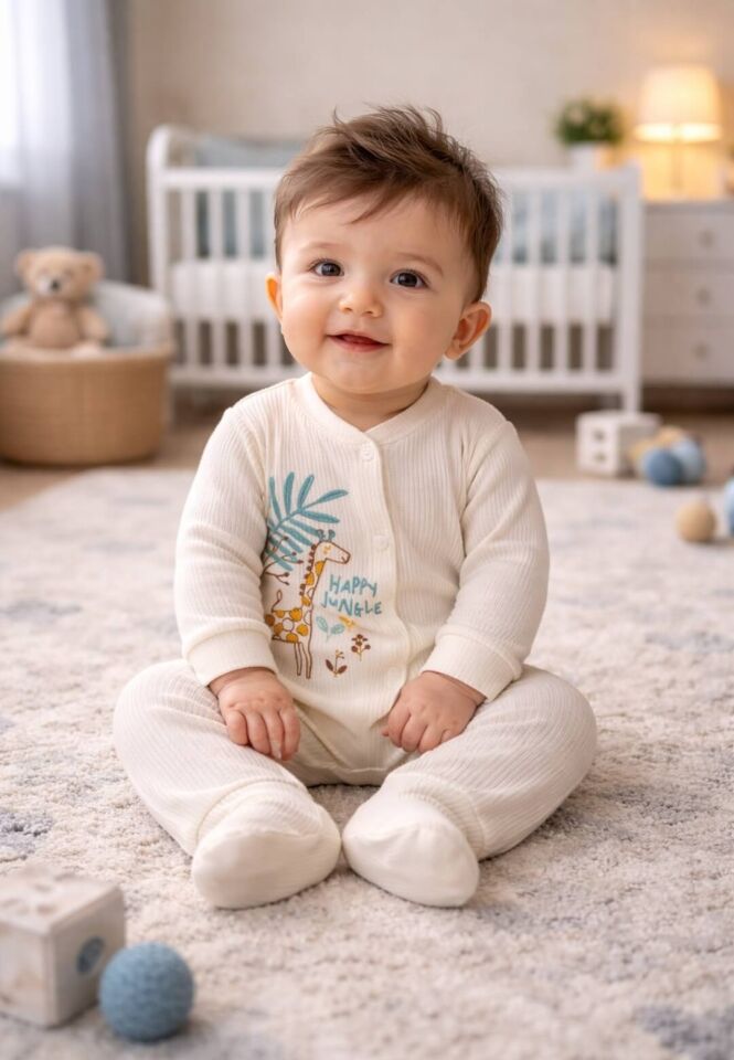 Fitili Kumaş Üçlü Erkek Bebek Tulumu