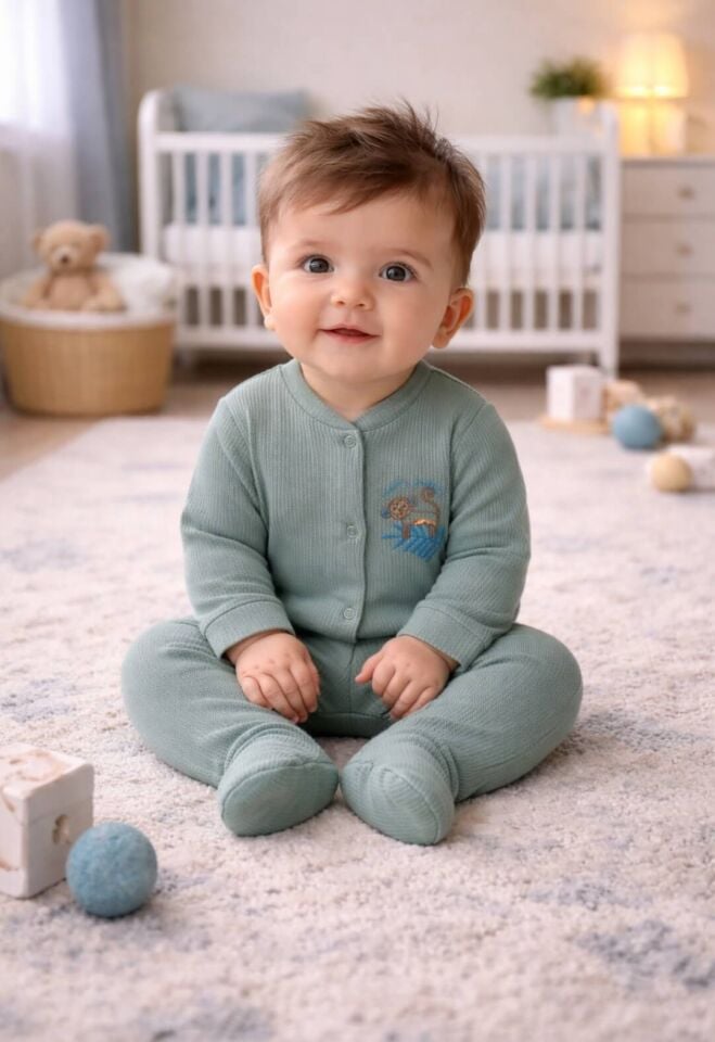 Fitili Kumaş Üçlü Erkek Bebek Tulumu