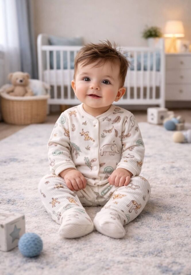 Fitili Kumaş Üçlü Erkek Bebek Tulumu
