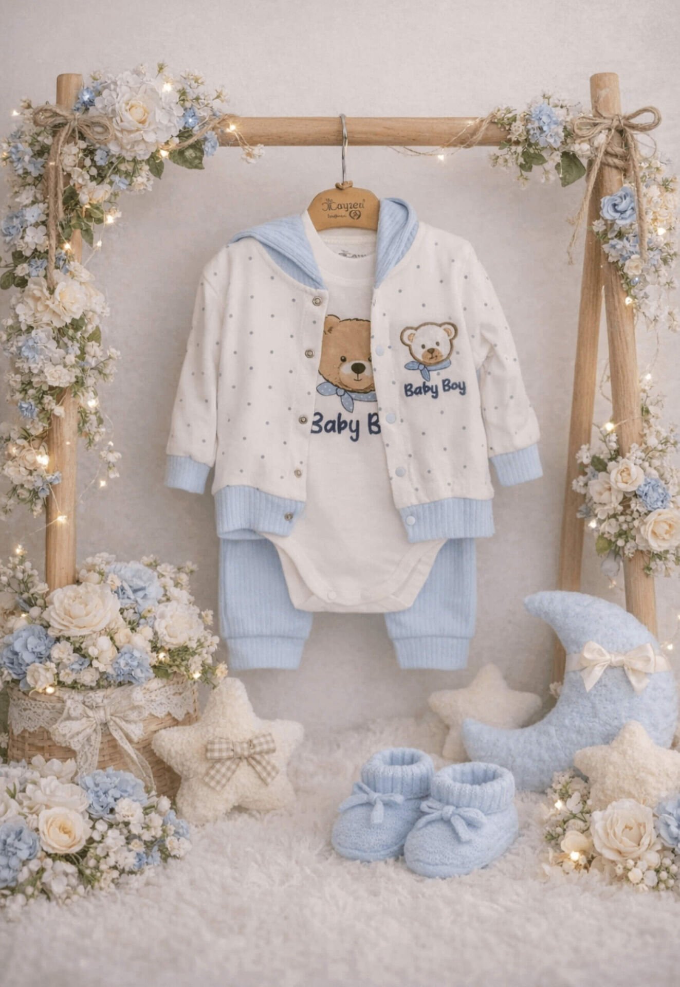 Erkek Bebek 3'lü Ayıcıklı Takım