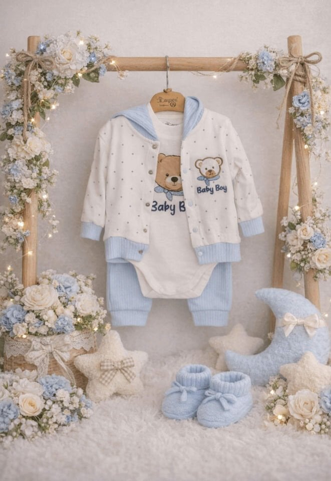 Erkek Bebek 3'lü Ayıcıklı Takım