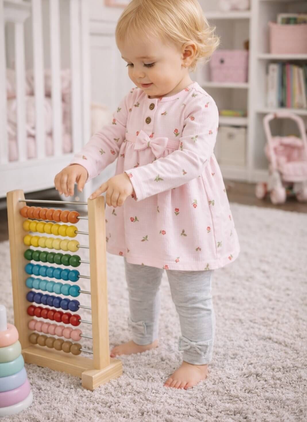 Çiçek Desenli Kız Bebek Elbise &Tayt Takım