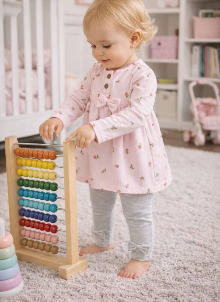 Çiçek Desenli Kız Bebek Elbise &Tayt Takım