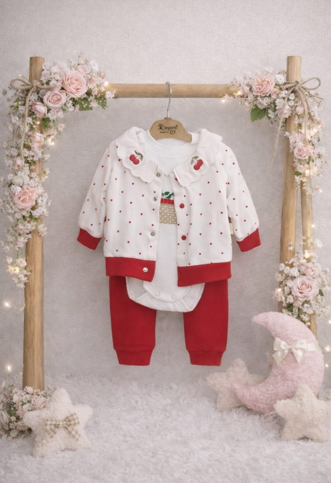 Kiraz Nakışlı - Kız Bebek 3'lü Takım