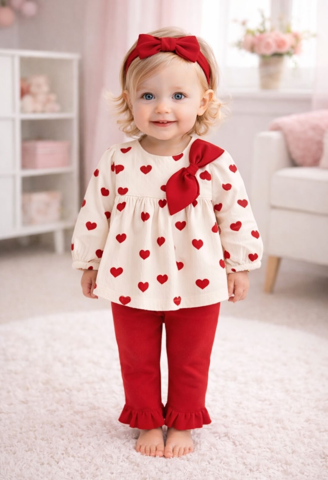 Kalpli Fiyonklu İkili Kız Bebek Takımı