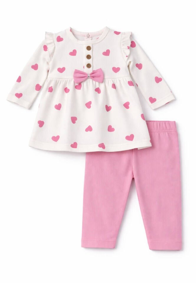 Kalp Desenli Kız Bebek 2'li Takım