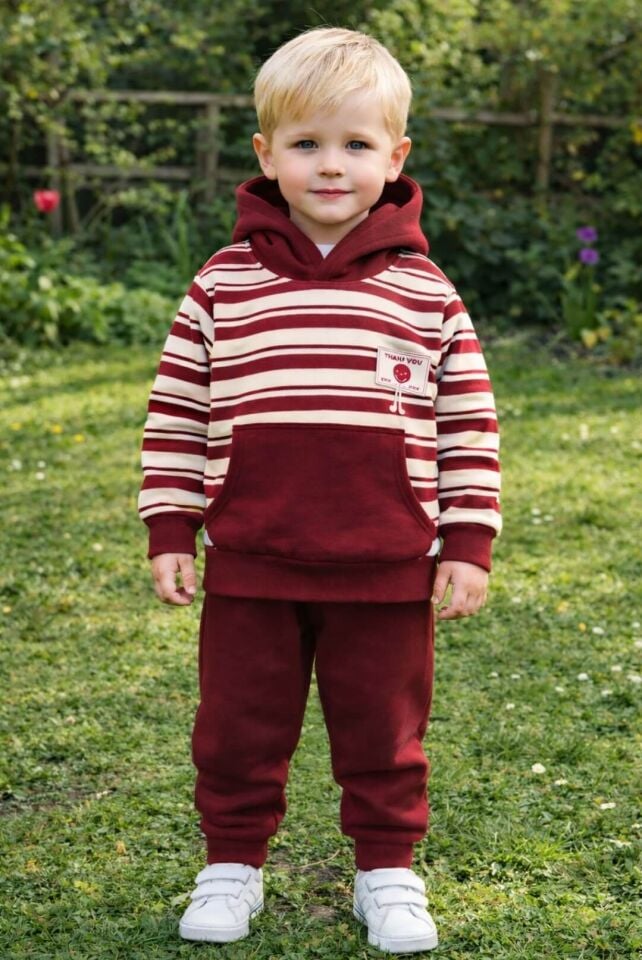 Çizgili Kapüşonlu Erkek Çocuk Takımı