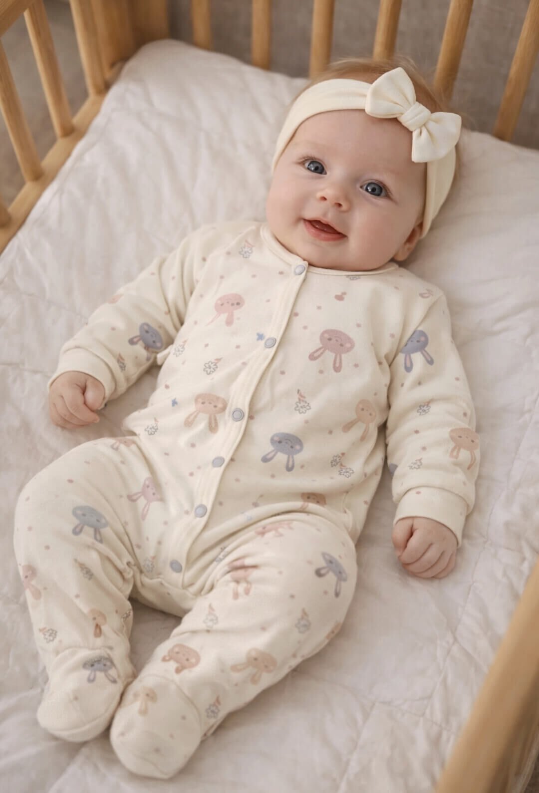 Kız Bebek Tavşan Desenli Bebek Tulumu- 0-6 Ay Çıtçıtlı Kız bebek Tulumu