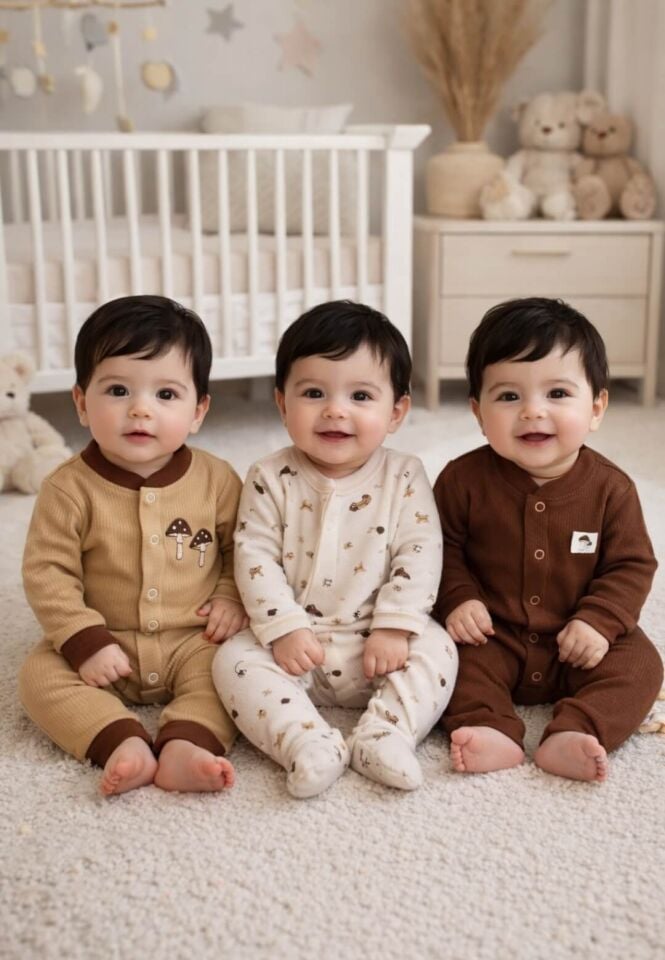 Üçlü Bebek Tulumu Mantar