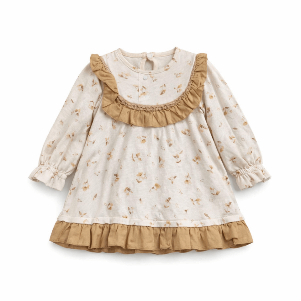 Kız Bebek Çiçek Desenli Fırfırlı Detaylı Elbise