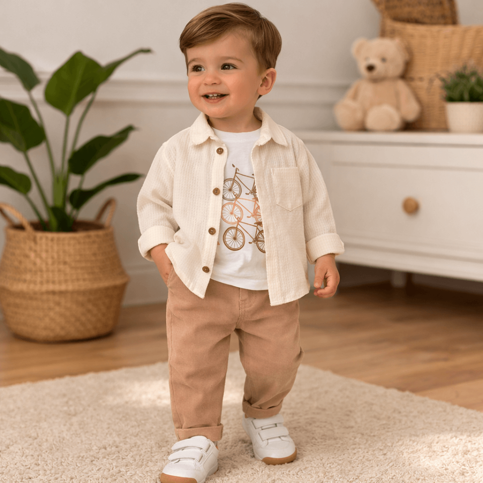 Erkek Bebek 3'lü Takım -Gömlek, Baskılı Tişört ve Pantolon
