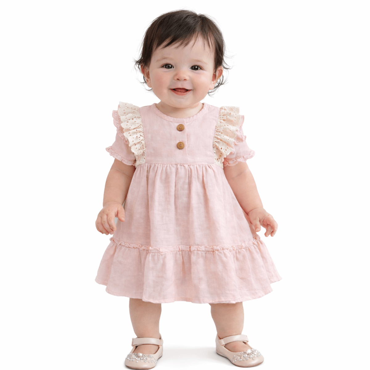 Kız Bebek Müslin Elbise -Fırfır Detaylı Pamuklu Yazlık Elbise