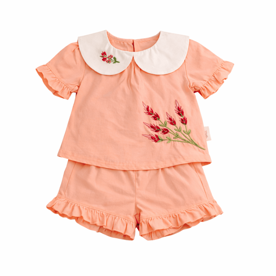 Kız Bebek Nakışlı Şort Takım - Pamuklu Yazlık Takım