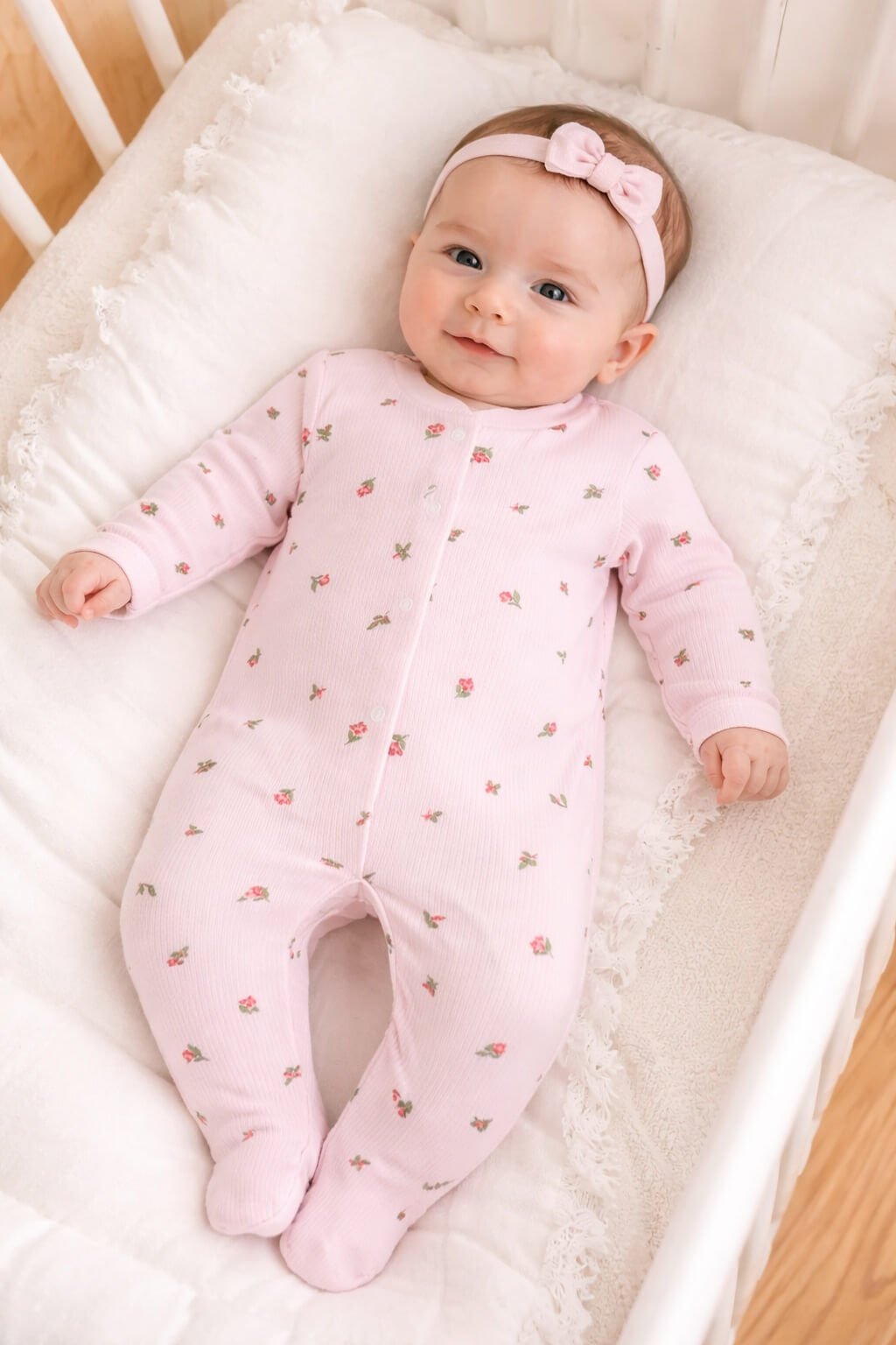 Pembe Fitili Ribana Esnek Kumaş Kız Bebek Tulumu