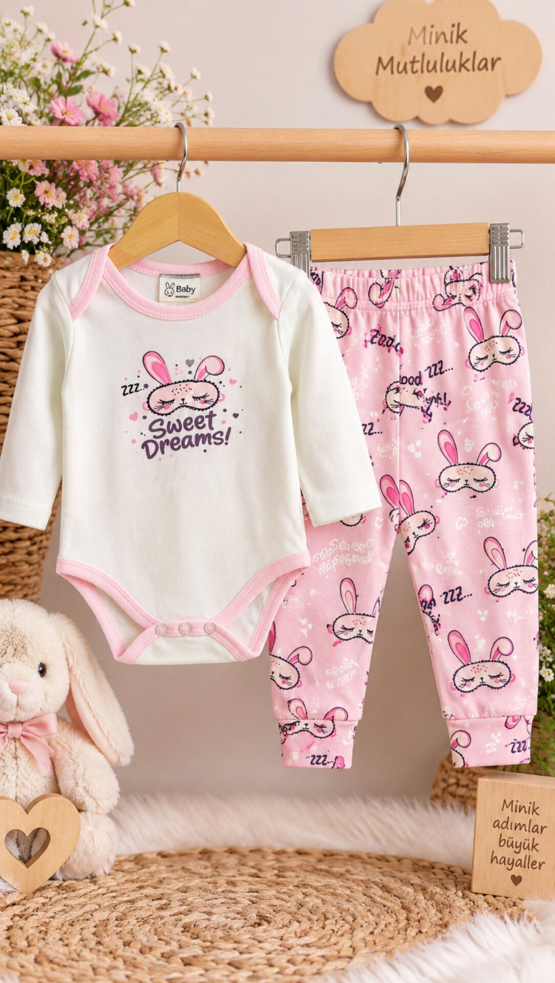 Sweet Dreams Tavşan Desenli Bebek 2’li Pijama Takımı